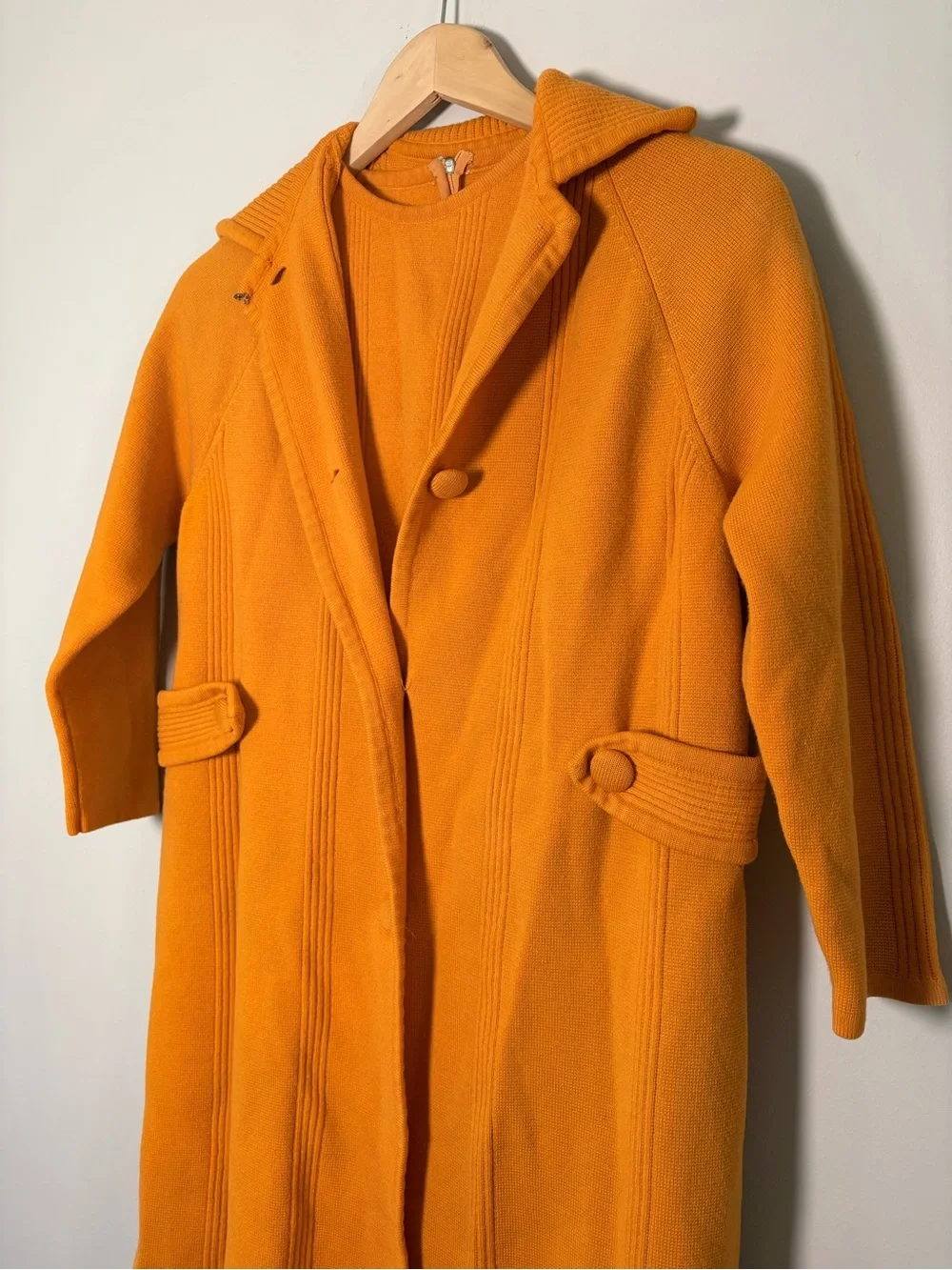 Vintage 2-Piece Knit Dress & Long Jacket Set | Burnt Orange | Approx. Sz 10